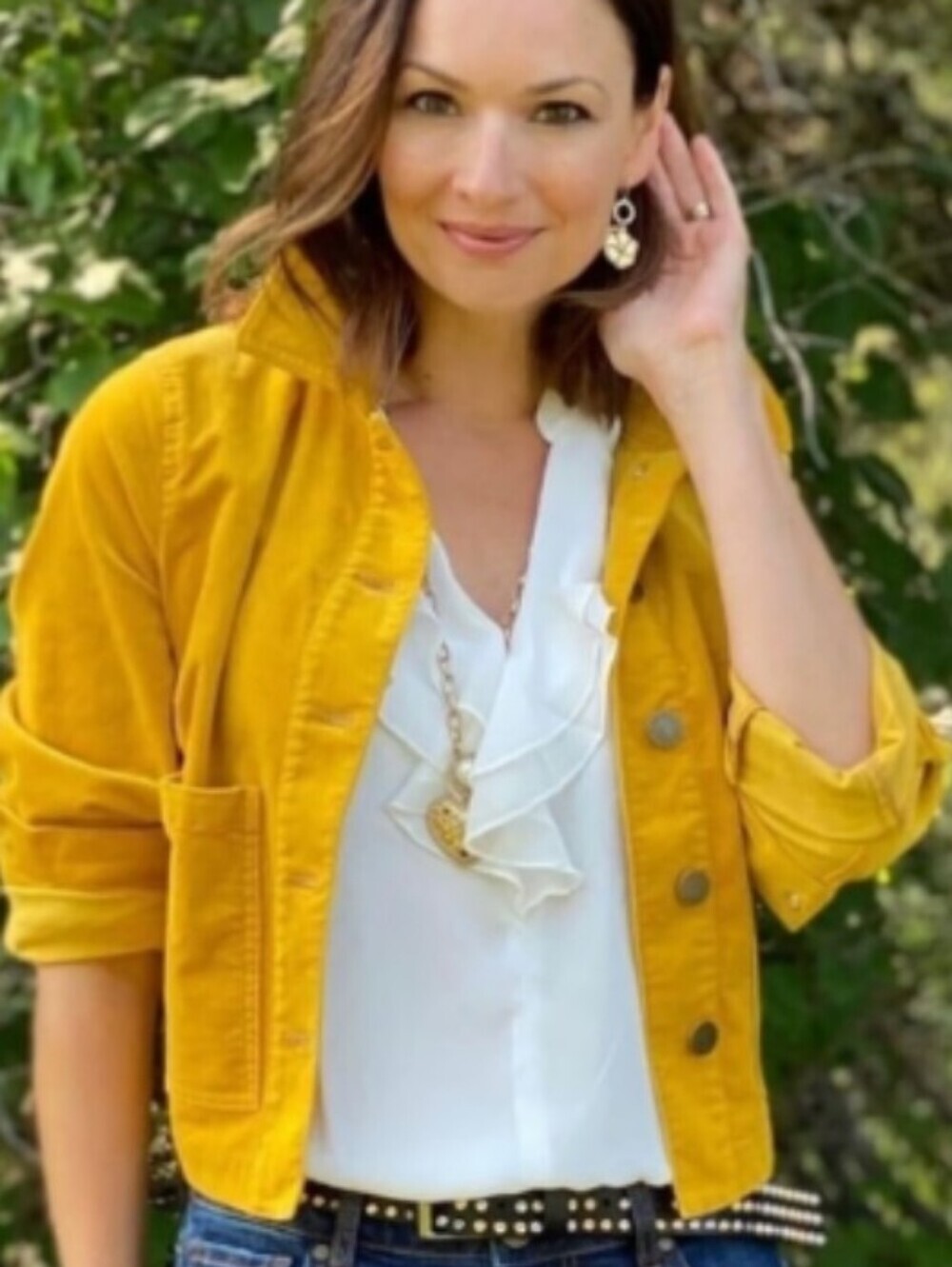 CAbi Ciizens Jackie Mustard Yellow Women's Button-Front Corduroy Stretch Jacket